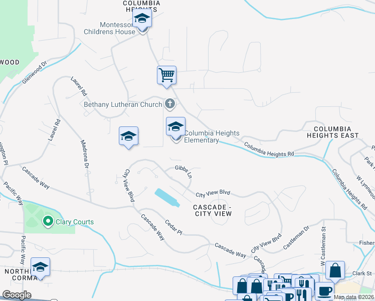 map of restaurants, bars, coffee shops, grocery stores, and more near 2821 Parkview Drive in Longview