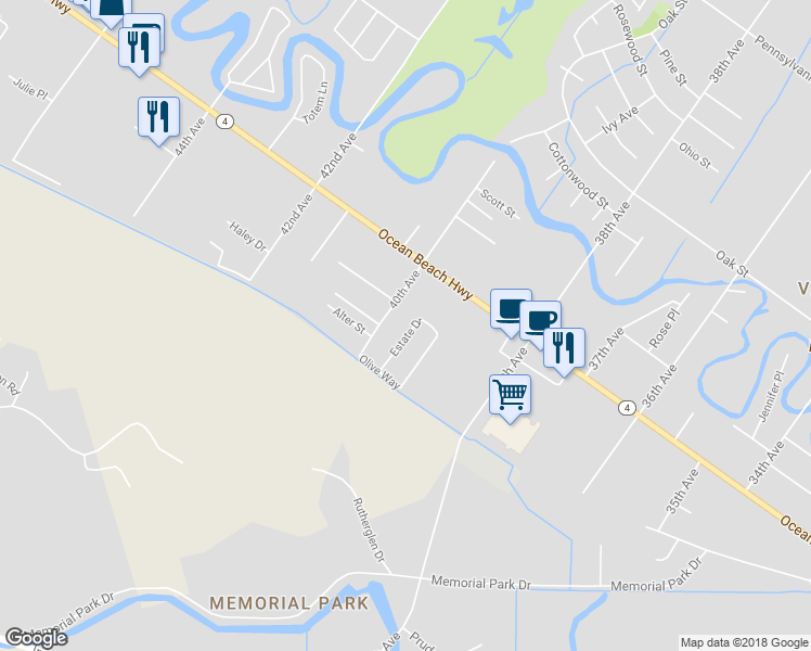 map of restaurants, bars, coffee shops, grocery stores, and more near 3974 Estate Drive in Longview