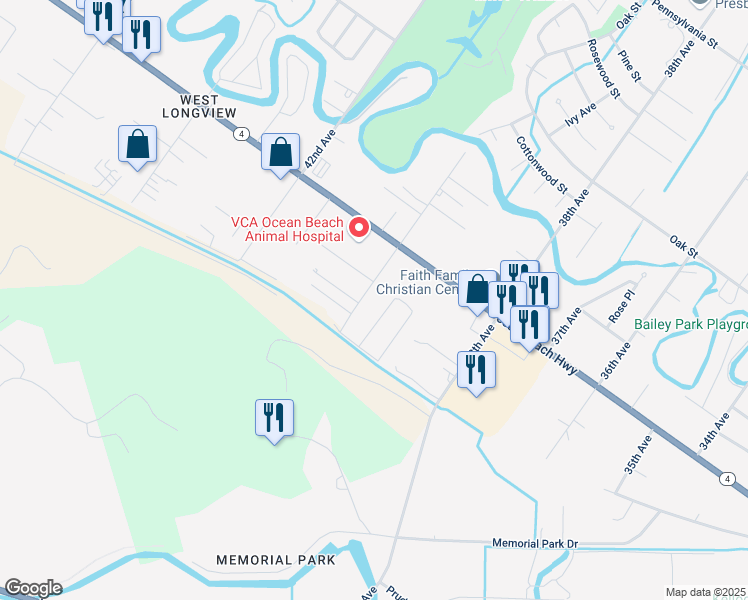 map of restaurants, bars, coffee shops, grocery stores, and more near 2108 40th Avenue in Longview