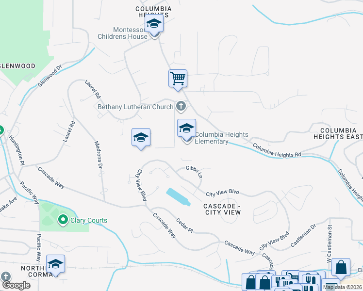 map of restaurants, bars, coffee shops, grocery stores, and more near 2820 Parkview Drive in Longview