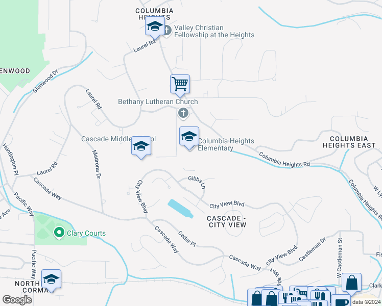 map of restaurants, bars, coffee shops, grocery stores, and more near 2820 Parkview Drive in Longview