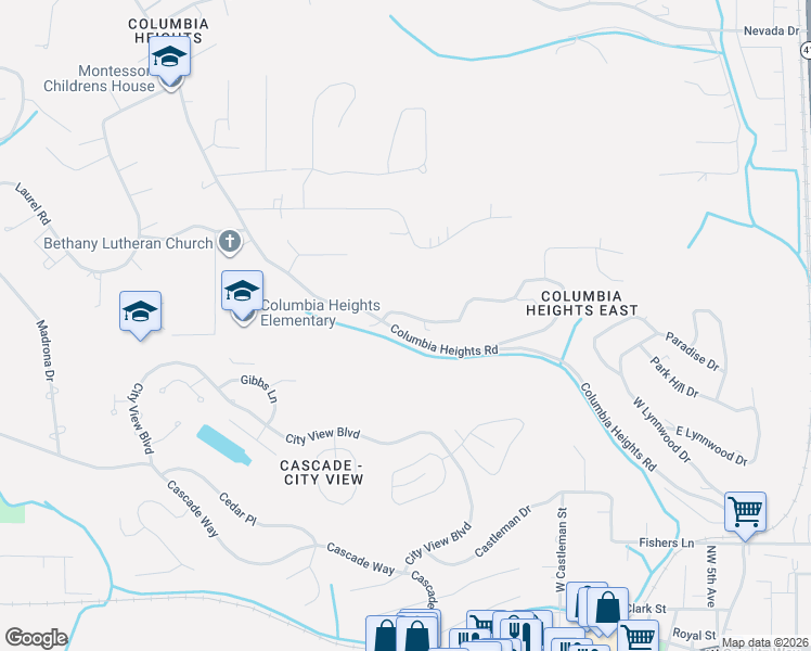 map of restaurants, bars, coffee shops, grocery stores, and more near 2693 Maplewood Drive in Longview