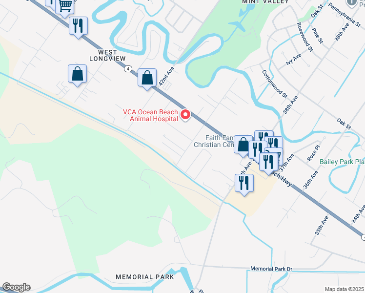 map of restaurants, bars, coffee shops, grocery stores, and more near 103 Holly Park Street in Longview