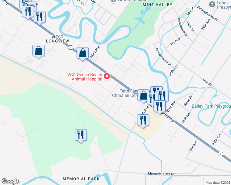 map of restaurants, bars, coffee shops, grocery stores, and more near 2108 40th Ave in Longview