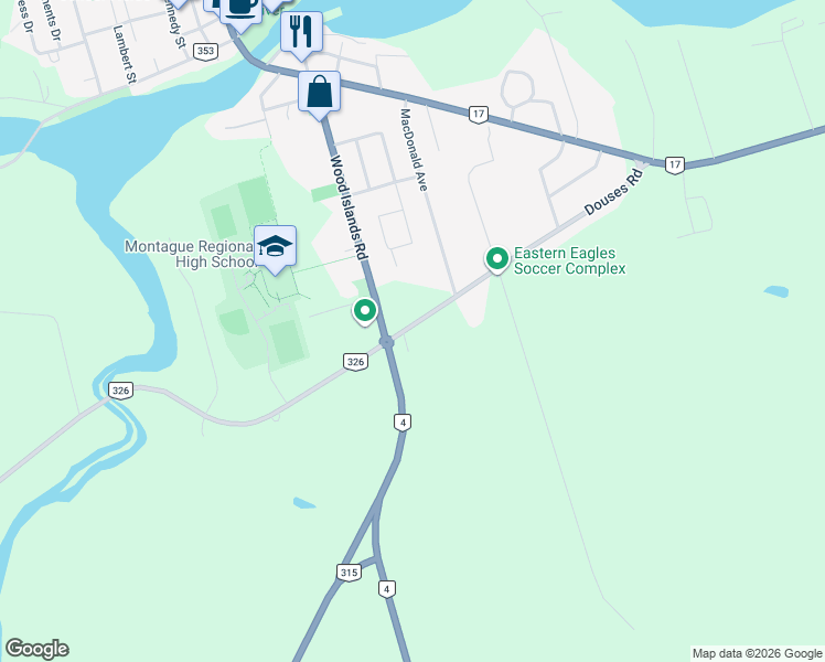 map of restaurants, bars, coffee shops, grocery stores, and more near 179 Douses Road in Montague