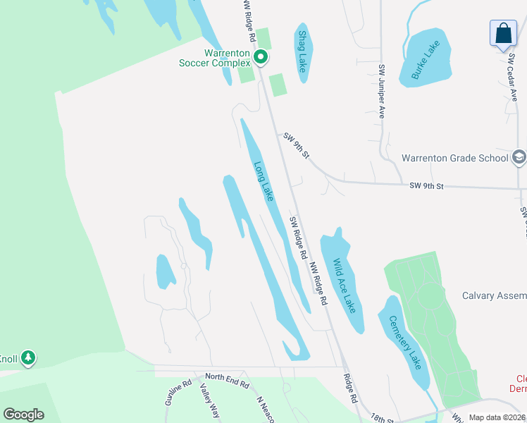 map of restaurants, bars, coffee shops, grocery stores, and more near 952 Southwest Long Lake Drive in Warrenton