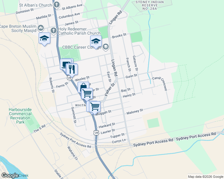 map of restaurants, bars, coffee shops, grocery stores, and more near 97 Fisher Street in Sydney