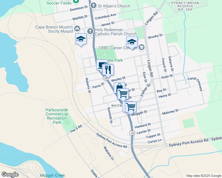 map of restaurants, bars, coffee shops, grocery stores, and more near 823 Victoria Road in Sydney
