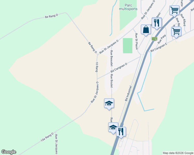 map of restaurants, bars, coffee shops, grocery stores, and more near Rue Saint Jacques Ouest in Princeville