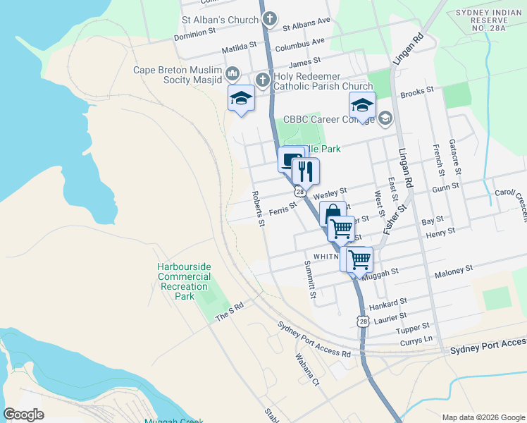 map of restaurants, bars, coffee shops, grocery stores, and more near 68 Ferris Street in Sydney
