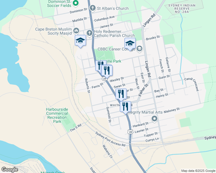 map of restaurants, bars, coffee shops, grocery stores, and more near 841 Victoria Road in Sydney
