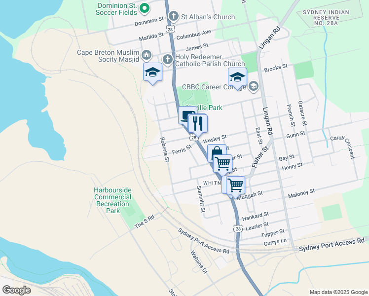 map of restaurants, bars, coffee shops, grocery stores, and more near Ferris Street in Sydney