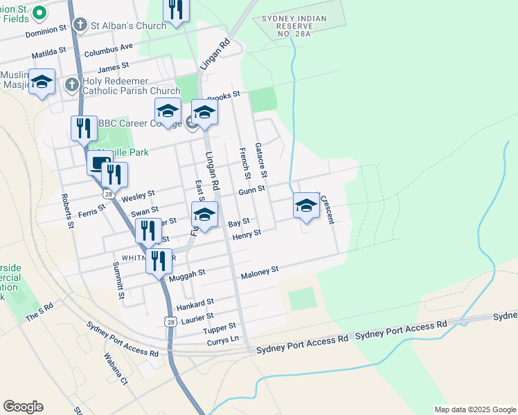 map of restaurants, bars, coffee shops, grocery stores, and more near 36 French Street in Sydney