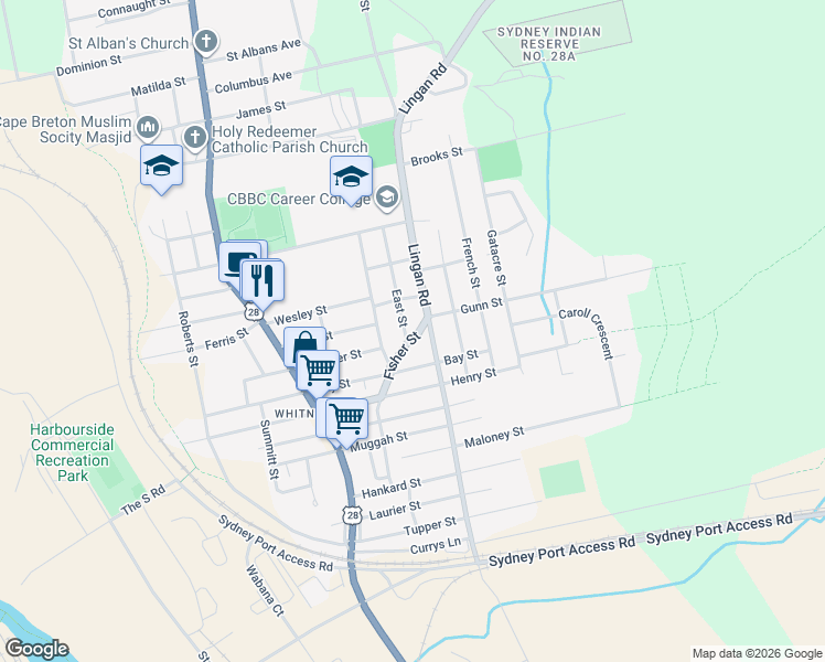 map of restaurants, bars, coffee shops, grocery stores, and more near 97 Fisher Street in Sydney