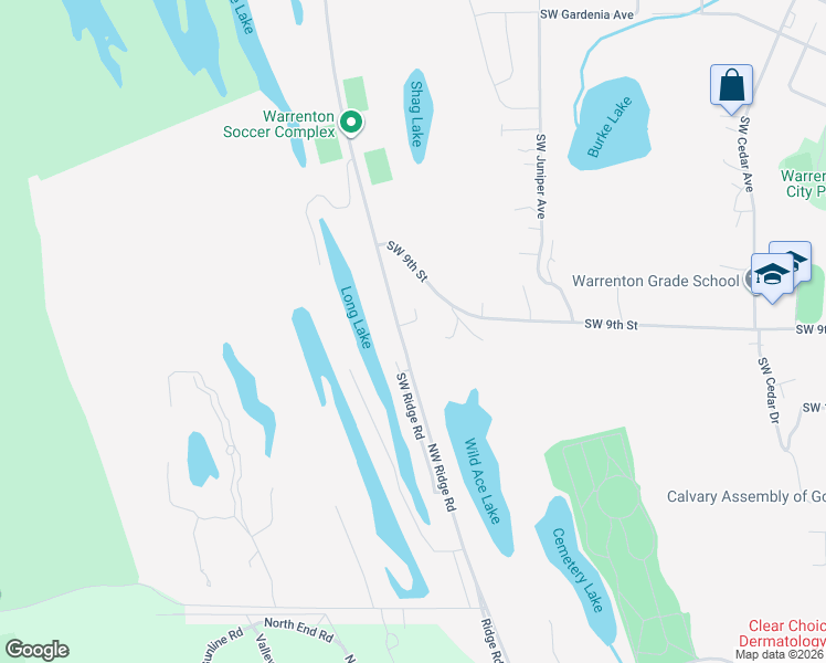 map of restaurants, bars, coffee shops, grocery stores, and more near 950 Southwest Ridge Road in Warrenton
