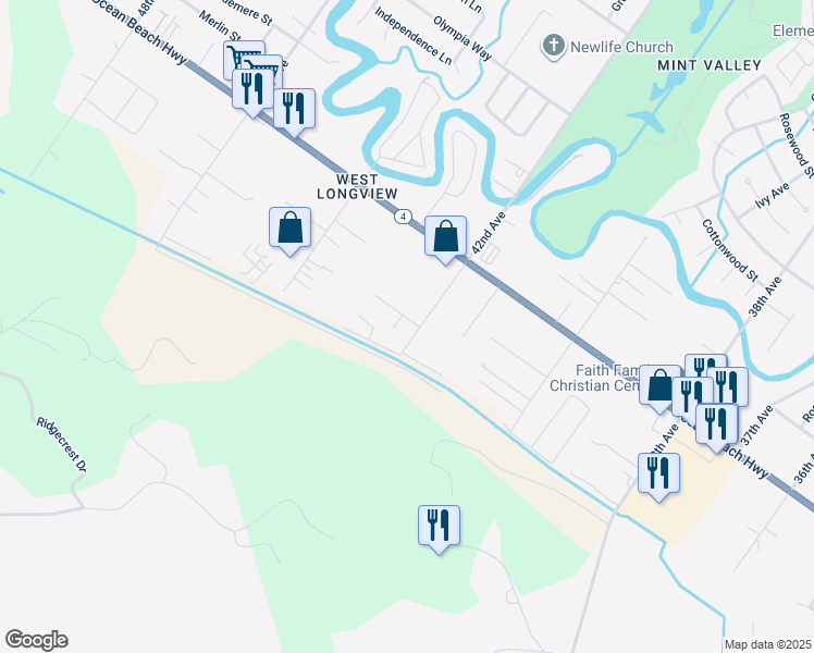 map of restaurants, bars, coffee shops, grocery stores, and more near 130 Haley Drive in Longview
