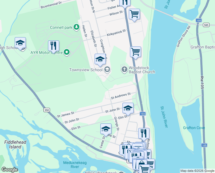 map of restaurants, bars, coffee shops, grocery stores, and more near 134 Cambridge Street in Woodstock