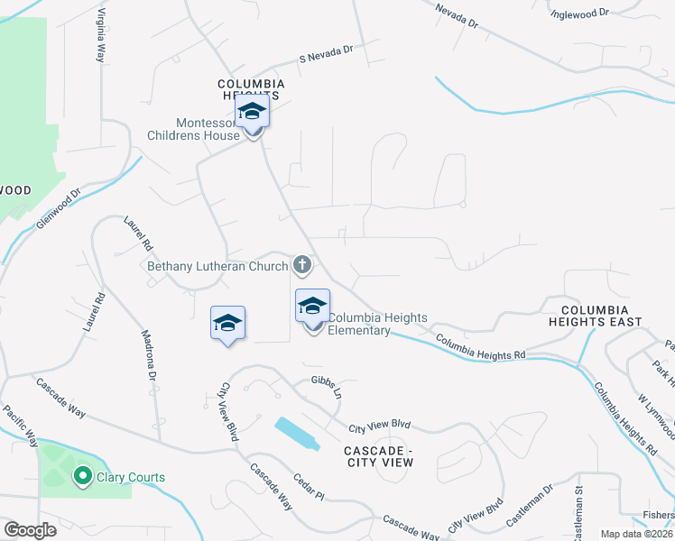 map of restaurants, bars, coffee shops, grocery stores, and more near 958 Cascade Drive in Longview