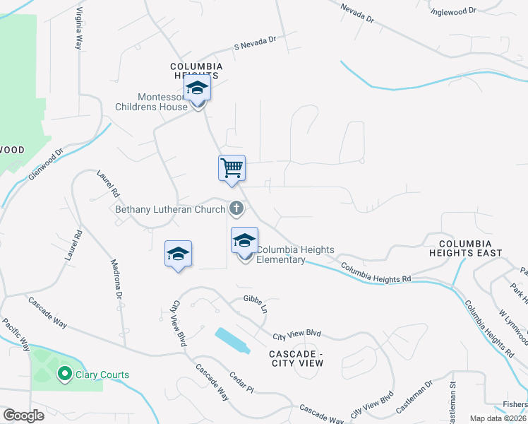 map of restaurants, bars, coffee shops, grocery stores, and more near 958 Cascade Drive in Longview