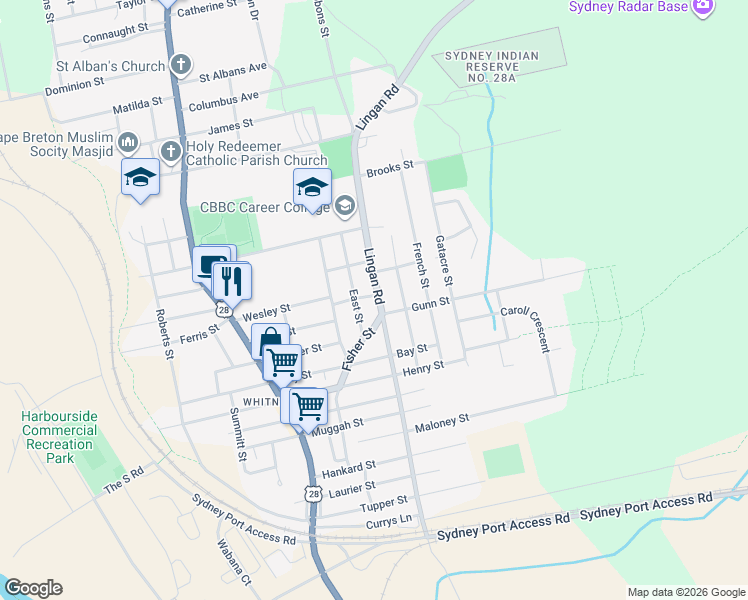 map of restaurants, bars, coffee shops, grocery stores, and more near 253 Lingan Road in Sydney