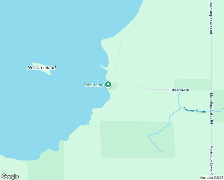 map of restaurants, bars, coffee shops, grocery stores, and more near Norton Road in Mackinac County