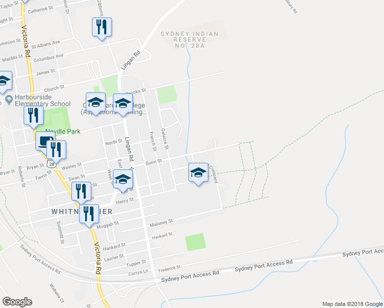 map of restaurants, bars, coffee shops, grocery stores, and more near Gunn Street in Sydney
