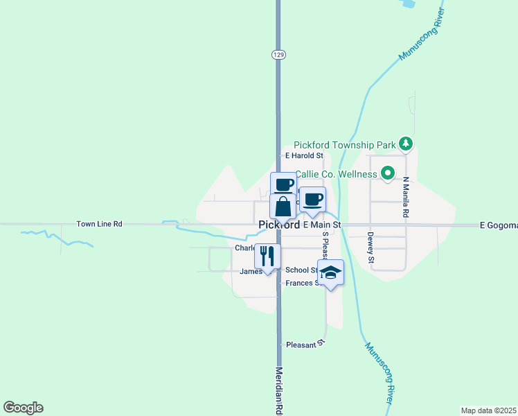 map of restaurants, bars, coffee shops, grocery stores, and more near 2-110 West Town Line Road in Pickford