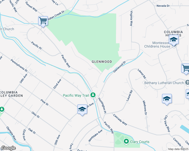 map of restaurants, bars, coffee shops, grocery stores, and more near 15 Country Club Drive in Longview