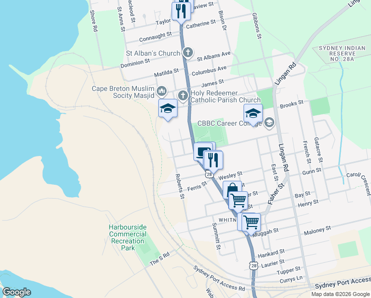 map of restaurants, bars, coffee shops, grocery stores, and more near 12 Cameron Street in Sydney