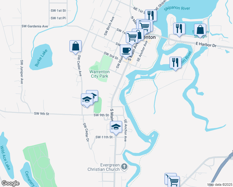 map of restaurants, bars, coffee shops, grocery stores, and more near 612 South Main Avenue in Warrenton