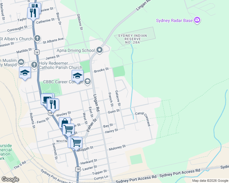 map of restaurants, bars, coffee shops, grocery stores, and more near 268 Gatacre Street in Sydney