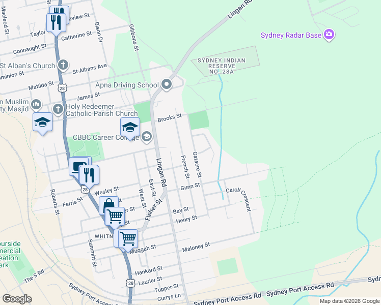 map of restaurants, bars, coffee shops, grocery stores, and more near 268 Gatacre Street in Sydney