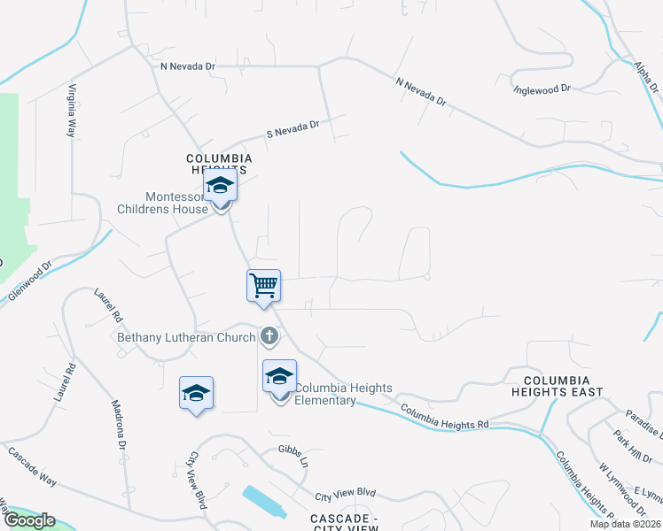 map of restaurants, bars, coffee shops, grocery stores, and more near 120 East Canyonview Drive in Longview