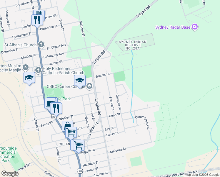 map of restaurants, bars, coffee shops, grocery stores, and more near 290 Gatacre Street in Sydney