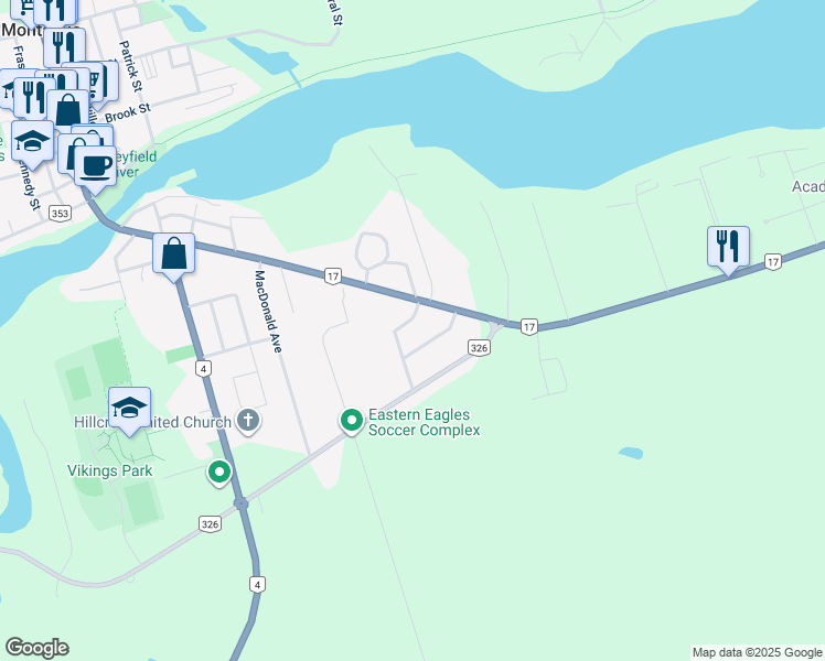 map of restaurants, bars, coffee shops, grocery stores, and more near 9 Donald MacLeod Drive in Montague