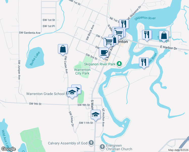 map of restaurants, bars, coffee shops, grocery stores, and more near in Warrenton