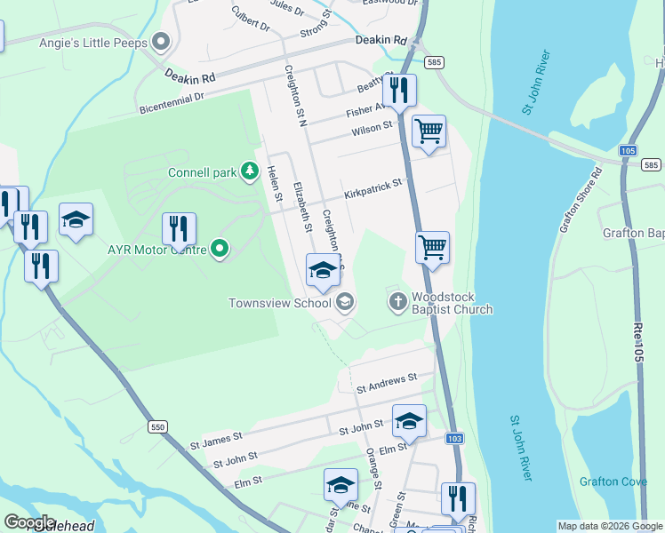 map of restaurants, bars, coffee shops, grocery stores, and more near in Woodstock