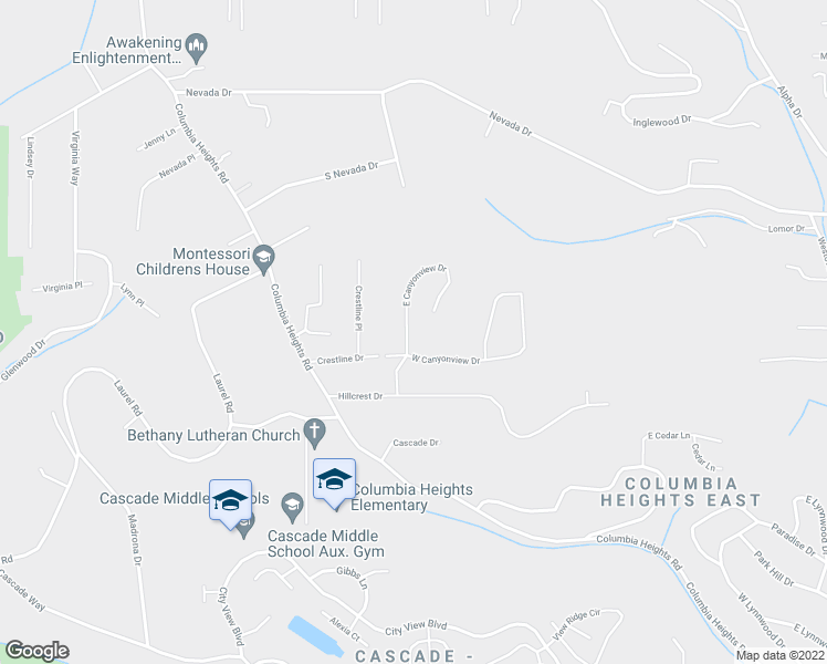 map of restaurants, bars, coffee shops, grocery stores, and more near 120 East Canyonview Drive in Longview