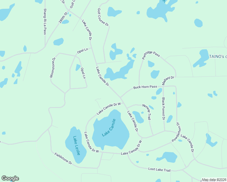 map of restaurants, bars, coffee shops, grocery stores, and more near 6939 Lake Camile Drive in Randall