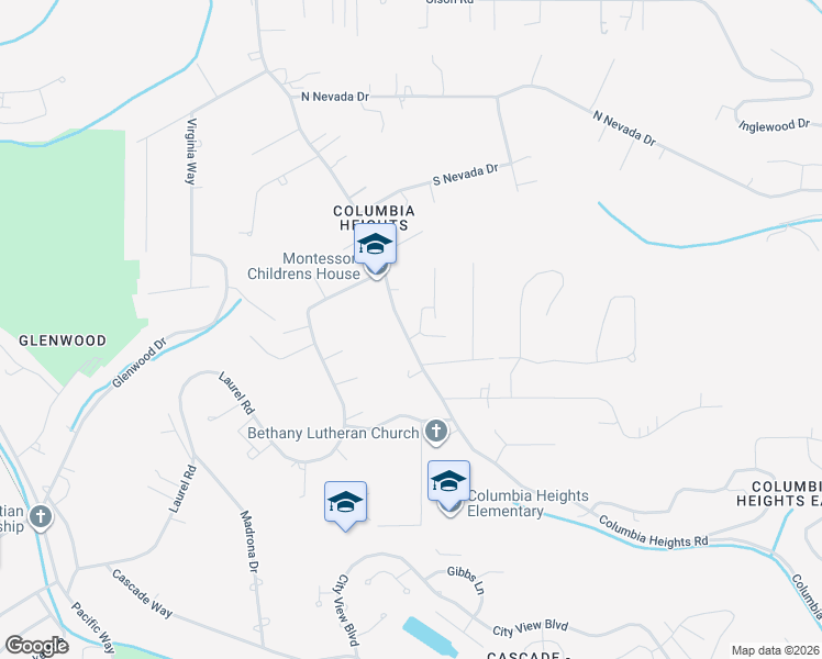 map of restaurants, bars, coffee shops, grocery stores, and more near 3108 Columbia Heights Road in Longview