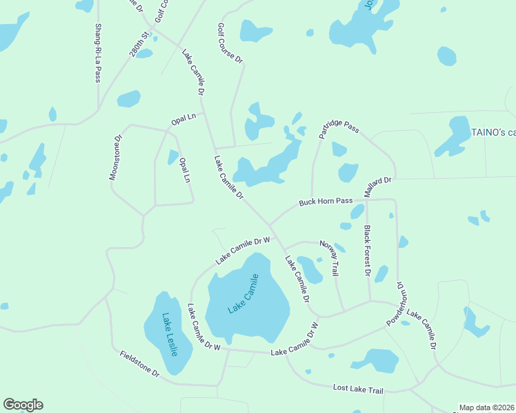 map of restaurants, bars, coffee shops, grocery stores, and more near 6939 Lake Camile Drive in Randall