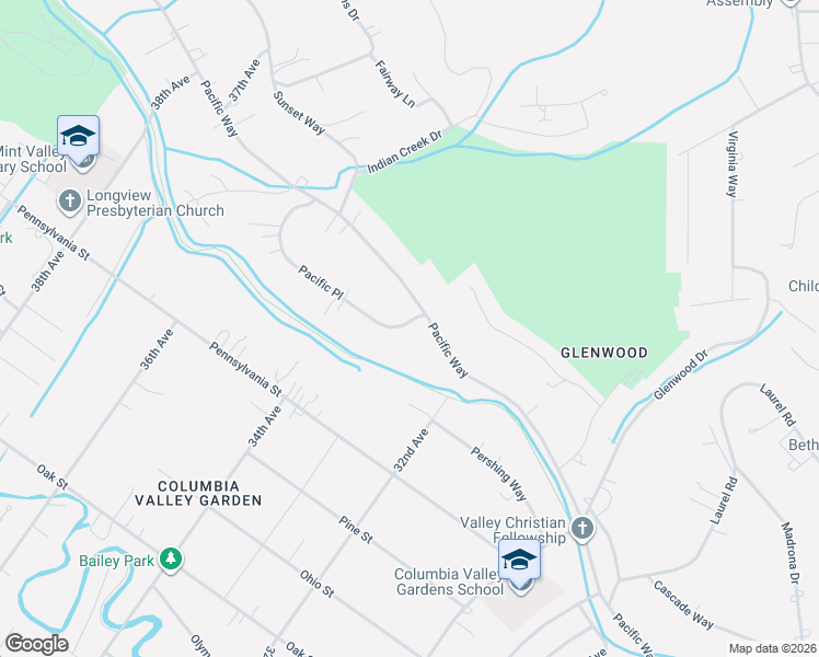 map of restaurants, bars, coffee shops, grocery stores, and more near 7 Pacific Place in Longview
