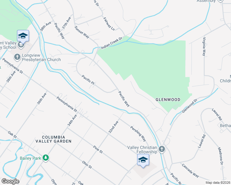 map of restaurants, bars, coffee shops, grocery stores, and more near 7 Pacific Place in Longview
