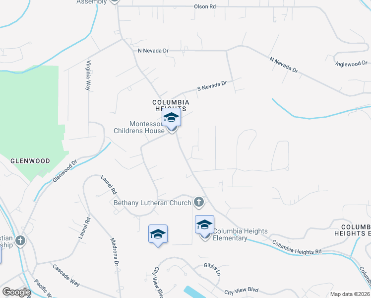 map of restaurants, bars, coffee shops, grocery stores, and more near 3108 Columbia Heights Road in Longview
