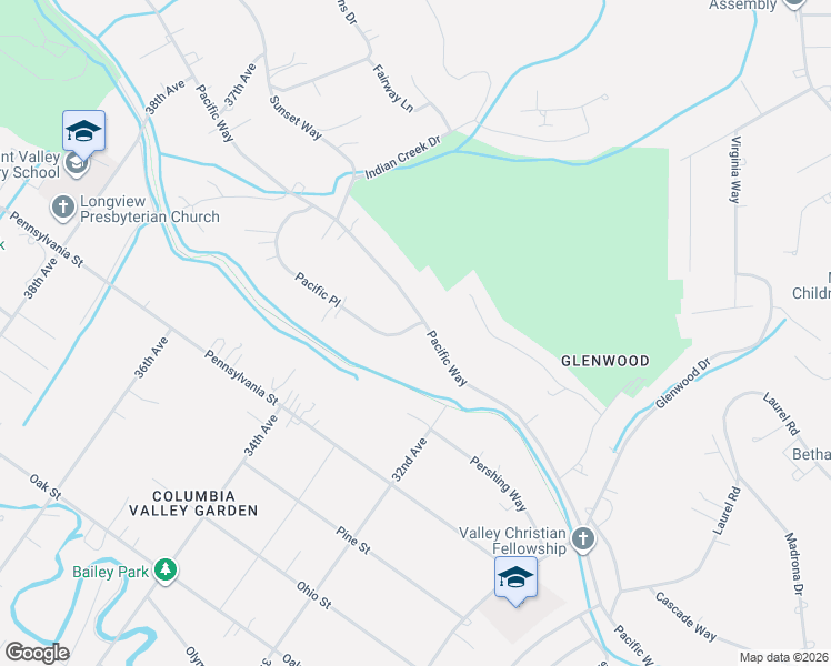 map of restaurants, bars, coffee shops, grocery stores, and more near 7 Pacific Place in Longview
