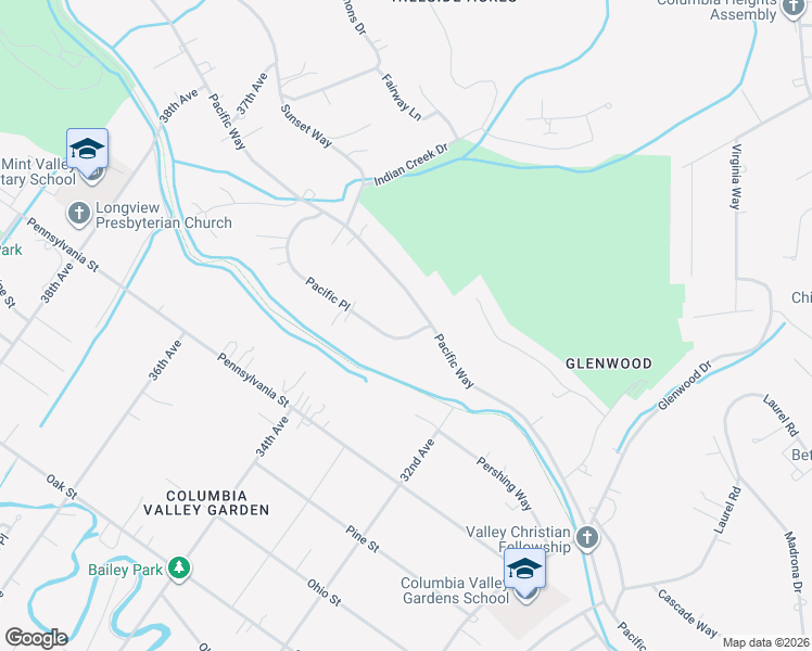 map of restaurants, bars, coffee shops, grocery stores, and more near 3312 Pacific Way in Longview
