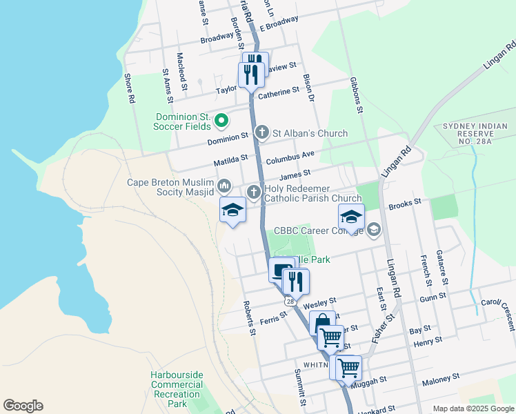 map of restaurants, bars, coffee shops, grocery stores, and more near 73 Church Street in Sydney