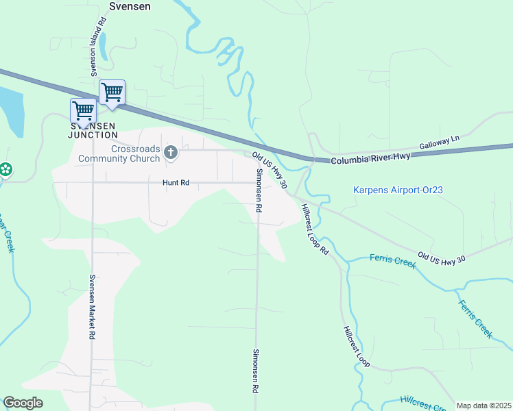 map of restaurants, bars, coffee shops, grocery stores, and more near 92828 Simonsen Road in Astoria