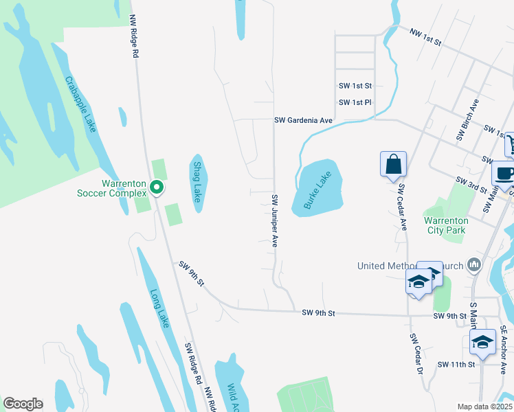 map of restaurants, bars, coffee shops, grocery stores, and more near 685 Southwest Juniper Avenue in Warrenton