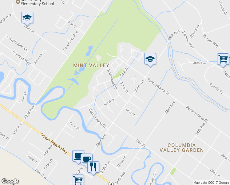 map of restaurants, bars, coffee shops, grocery stores, and more near 3911 Rosewood Street in Longview